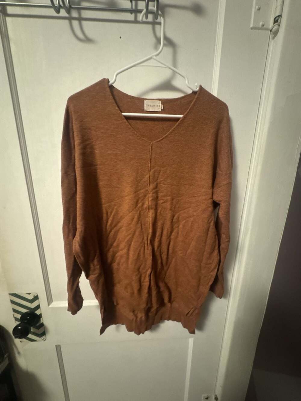 Dreamers Brown V-Neck Long Sleeve Sweater Style T3638 S/M